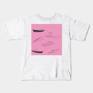 Panga Boats Pink with Black Kids T-Shirt